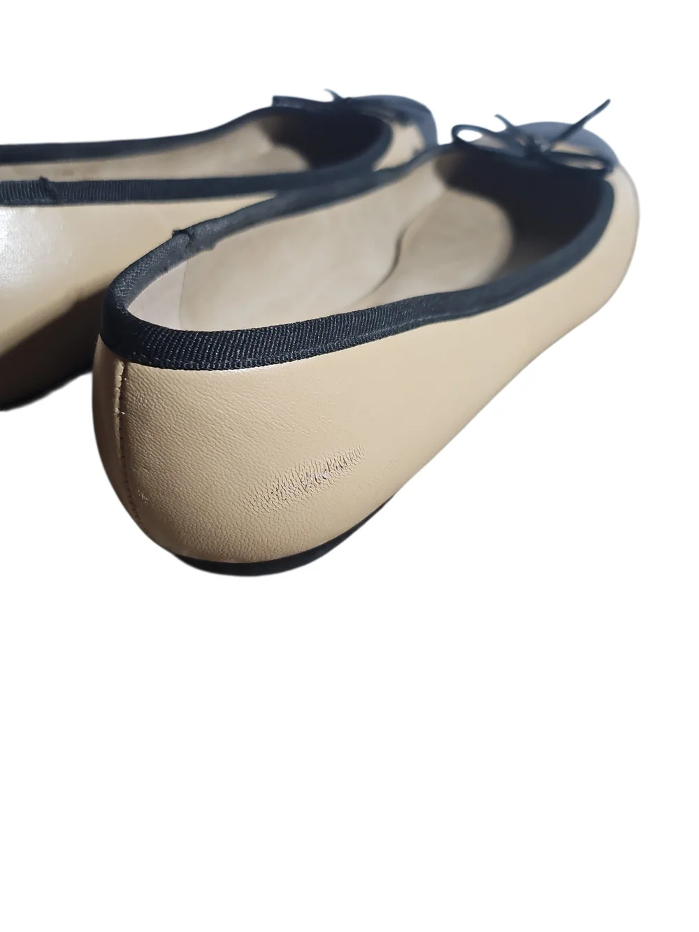 Talbots Beige and Black Round-Toe Ballet Flats with Bow